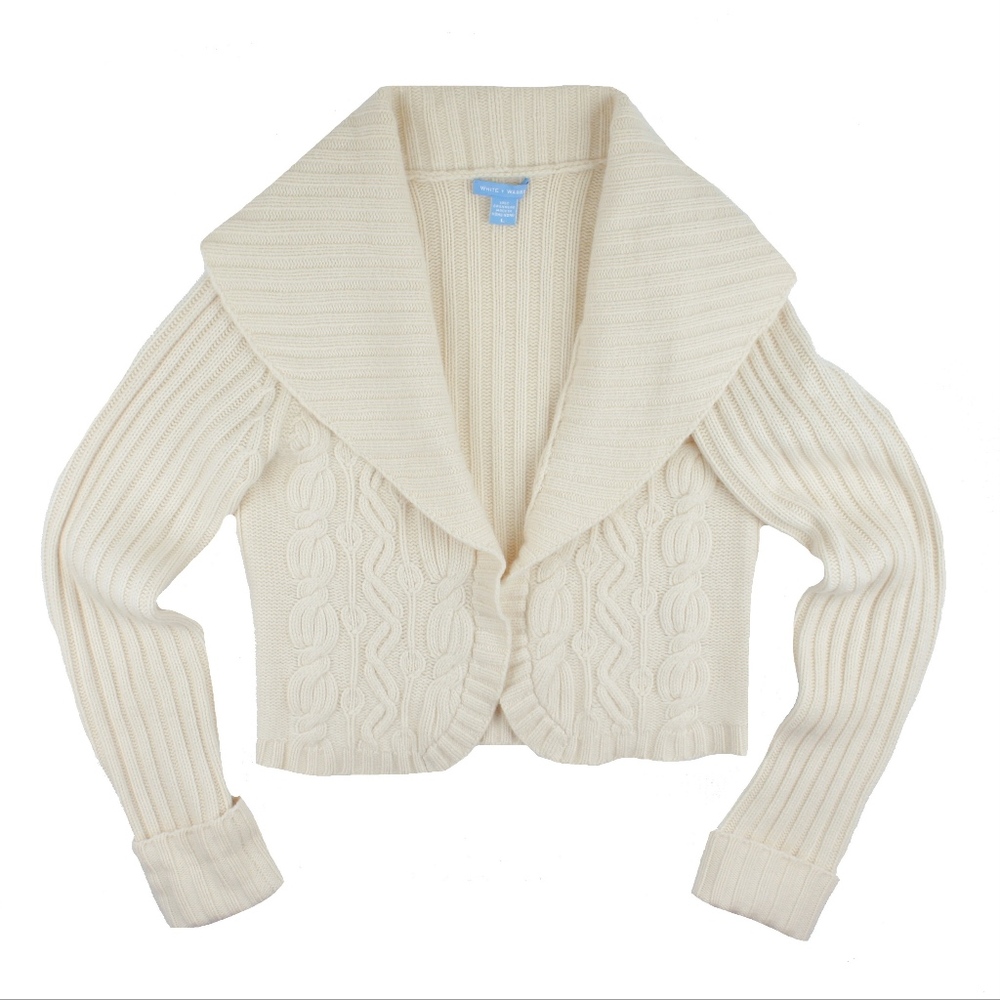 Women’s 100% Cashmere Cream Shawl Collar Cable Knit Sweater